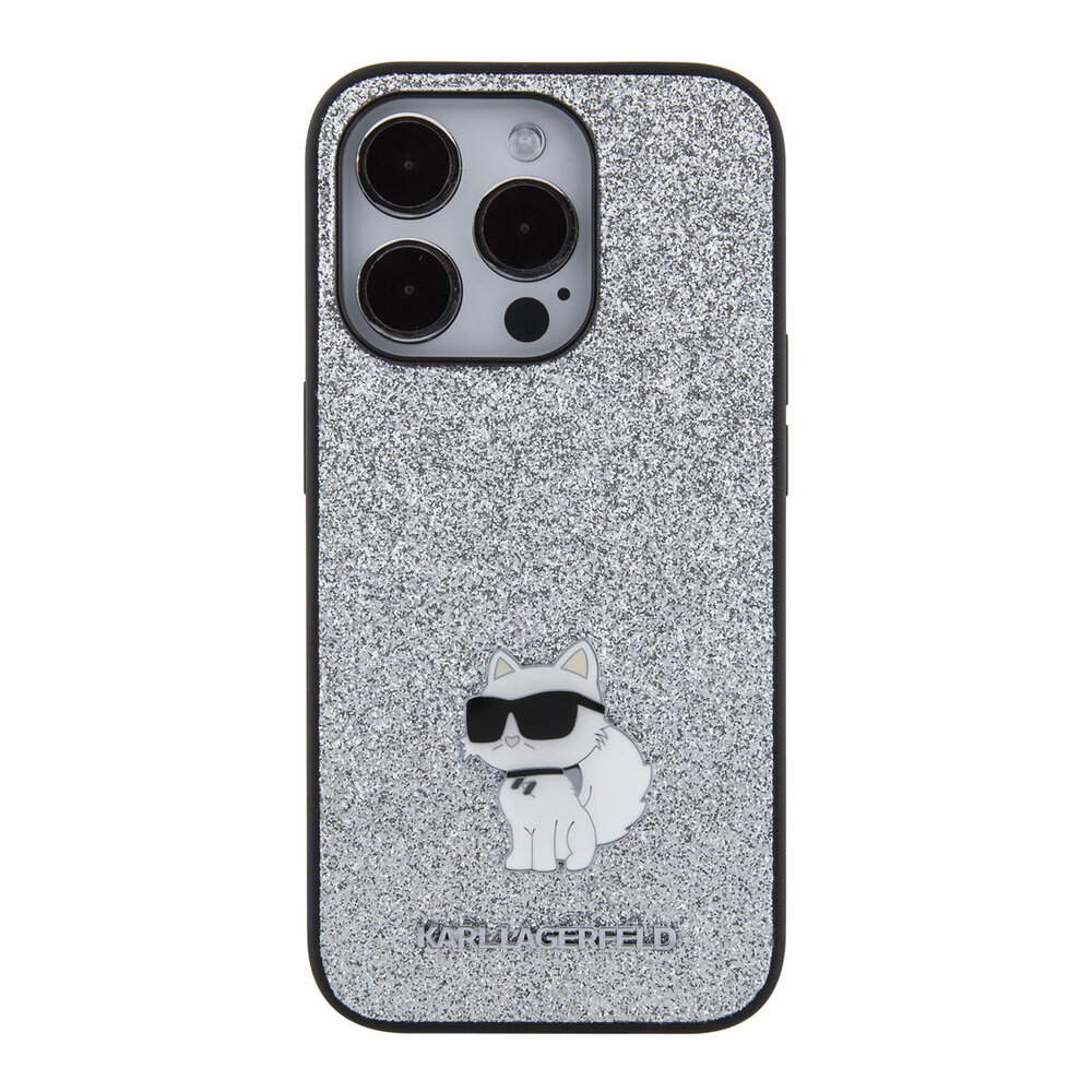 Karl Lagerfeld Karl Lagerfeld iPhone 15 Pro Back cover case - Fixed Glitter - Ikonik K Logo - Silver Karl Lagerfeld Karl Lagerfeld iPhone 15 Pro Back cover case - Fixed Glitter - Ikonik K Logo - Silver
