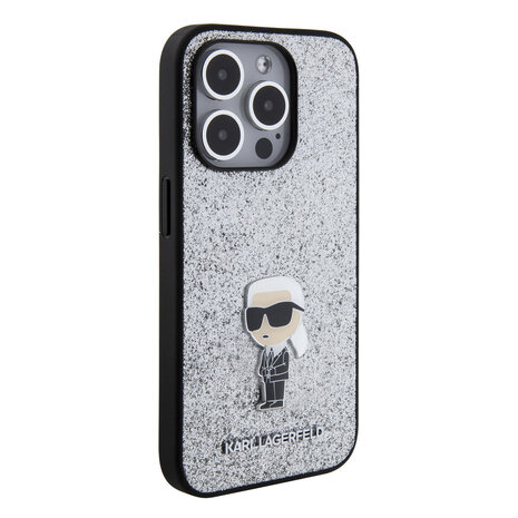 Karl Lagerfeld Karl Lagerfeld iPhone 15 Pro Back cover case - Fixed Glitter - Ikonik K Logo - Silver Karl Lagerfeld Karl Lagerfeld iPhone 15 Pro Back cover case - Fixed Glitter - Ikonik K Logo - Silver