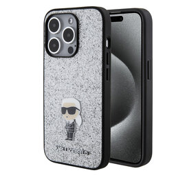 Karl Lagerfeld Karl Lagerfeld iPhone 15 Pro Backcover hoesje - Fixed Glitter - Ikonik K Logo - Zilver Karl Lagerfeld Karl Lagerfeld iPhone 15 Pro Backcover hoesje - Fixed Glitter - Ikonik K Logo - Zilver