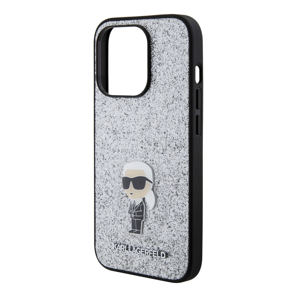 Karl Lagerfeld Karl Lagerfeld iPhone 15 Pro Backcover hoesje - Fixed Glitter - Ikonik K Logo - Zilver Karl Lagerfeld Karl Lagerfeld iPhone 15 Pro Backcover hoesje - Fixed Glitter - Ikonik K Logo - Zilver