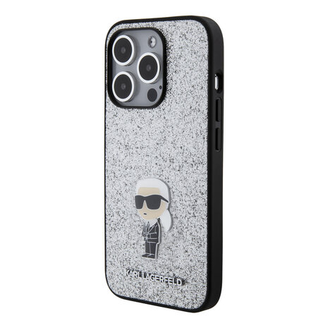Karl Lagerfeld Karl Lagerfeld iPhone 15 Pro Backcover hoesje - Fixed Glitter - Ikonik K Logo - Zilver Karl Lagerfeld Karl Lagerfeld iPhone 15 Pro Backcover hoesje - Fixed Glitter - Ikonik K Logo - Zilver