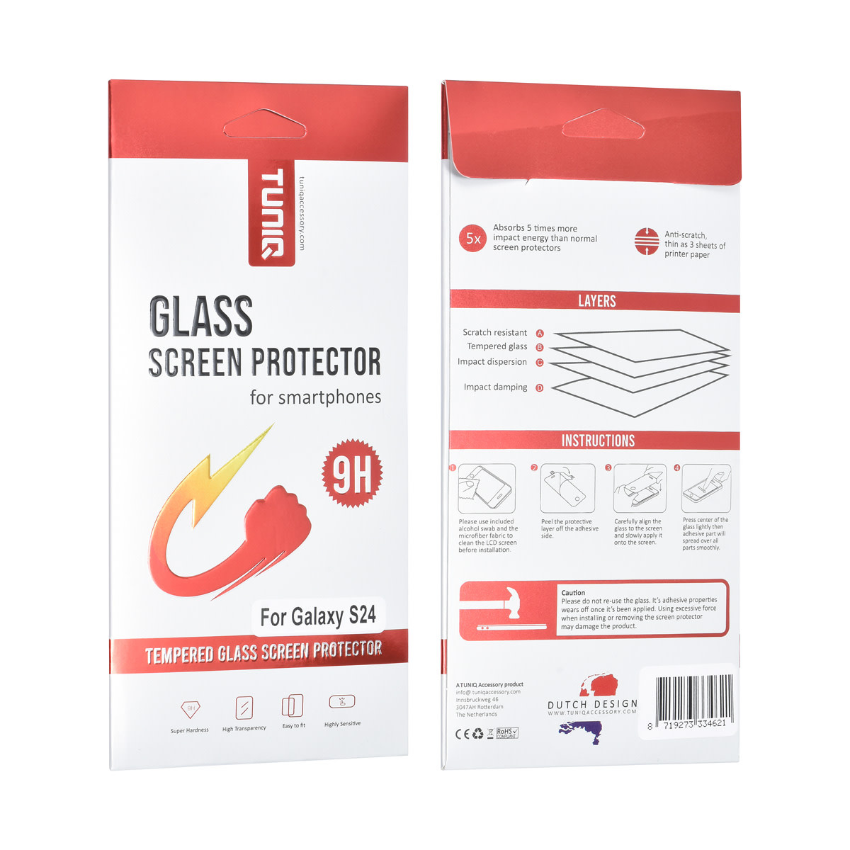 TUNIQ Box of 10 - TUNIQ Galaxy S24 Screenprotector Tempered glass - Transparant, foto 2 van 2