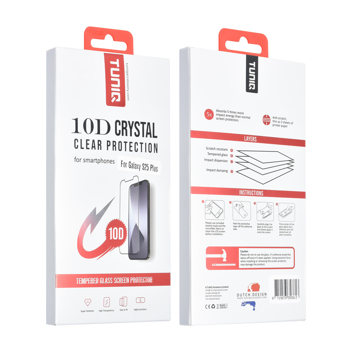 TUNIQ box of 10 - TUNIQ Galaxy S25 Plus 10D Full Coverage Screenprotector - Zwarte Rand, foto 2 van 2