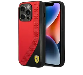 Ferrari Ferrari iPhone 14 Pro Back-Cover hul - Pu Perforated - Rot Ferrari Ferrari iPhone 14 Pro Back-Cover hul - Pu Perforated - Rot