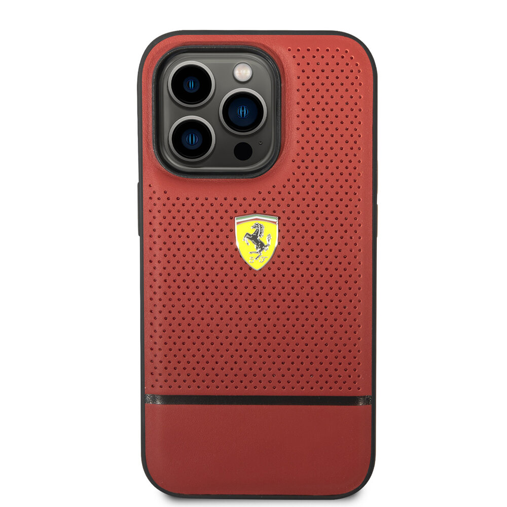 Ferrari Ferrari iPhone 14 Pro Back cover case - Real Leather - Perforated - Red Ferrari Ferrari iPhone 14 Pro Back cover case - Real Leather - Perforated - Red