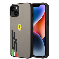 Ferrari iPhone 14 Plus & 15 Plus Back cover case - Leather - Big SF Logo - Grey
