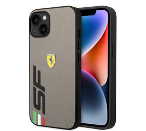 Ferrari Ferrari iPhone 14 Plus & 15 Plus Backcover hoesje - Leather - Big SF Logo - Grijs Ferrari Ferrari iPhone 14 Plus & 15 Plus Backcover hoesje - Leather - Big SF Logo - Grijs