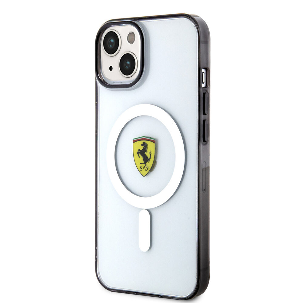 Ferrari Ferrari iPhone 14 Plus & 15 Plus Back-Cover hul - Magsafe - Black edge - Transparent Ferrari Ferrari iPhone 14 Plus & 15 Plus Back-Cover hul - Magsafe - Black edge - Transparent