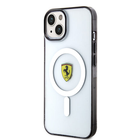 Ferrari Ferrari iPhone 14 Plus & 15 Plus Back-Cover hul - Magsafe - Black edge - Transparent Ferrari Ferrari iPhone 14 Plus & 15 Plus Back-Cover hul - Magsafe - Black edge - Transparent