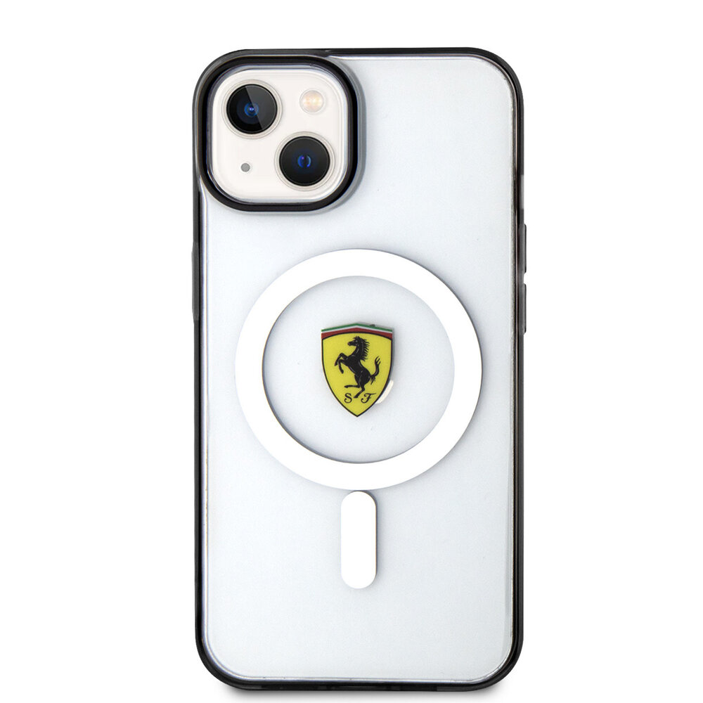 Ferrari Ferrari iPhone 14 Plus & 15 Plus Back-Cover hul - Magsafe - Black edge - Transparent Ferrari Ferrari iPhone 14 Plus & 15 Plus Back-Cover hul - Magsafe - Black edge - Transparent