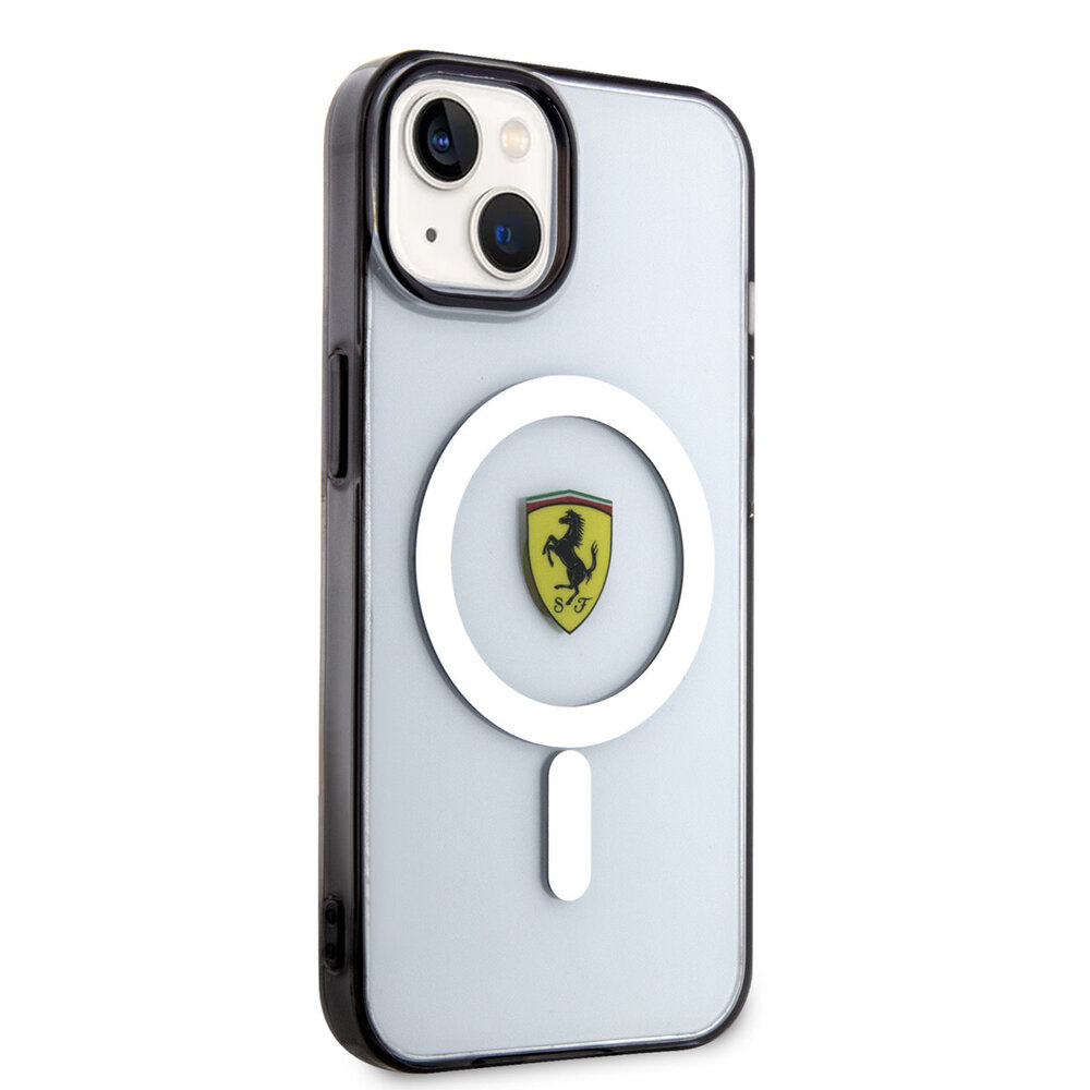 Ferrari Ferrari iPhone 14 Plus & 15 Plus Back-Cover hul - Magsafe - Black edge - Transparent Ferrari Ferrari iPhone 14 Plus & 15 Plus Back-Cover hul - Magsafe - Black edge - Transparent
