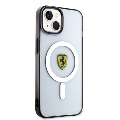 Ferrari Ferrari iPhone 14 Plus & 15 Plus Back-Cover hul - Magsafe - Black edge - Transparent Ferrari Ferrari iPhone 14 Plus & 15 Plus Back-Cover hul - Magsafe - Black edge - Transparent