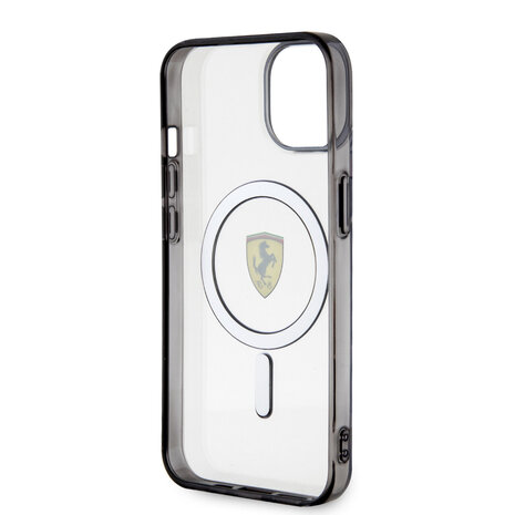 Ferrari Ferrari iPhone 14 Plus & 15 Plus Back-Cover hul - Magsafe - Black edge - Transparent Ferrari Ferrari iPhone 14 Plus & 15 Plus Back-Cover hul - Magsafe - Black edge - Transparent
