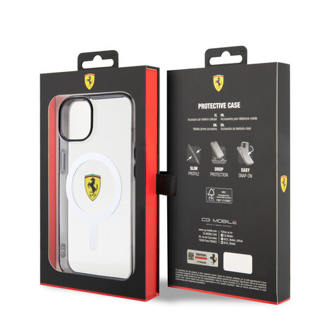 Ferrari Ferrari iPhone 14 Plus & 15 Plus Back-Cover hul - Magsafe - Black edge - Transparent Ferrari Ferrari iPhone 14 Plus & 15 Plus Back-Cover hul - Magsafe - Black edge - Transparent