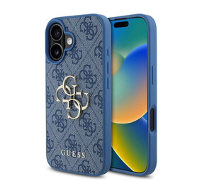 Guess Guess iPhone 16 Back-Cover hul - 4G - Big Metal Logo - Blau Guess Guess iPhone 16 Back-Cover hul - 4G - Big Metal Logo - Blau