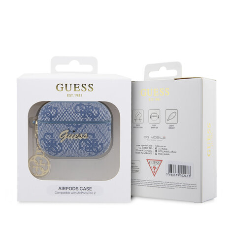 Guess Guess Airpods Pro & Pro 2 Case - 4G - Heart Charm - Blauw Guess Guess Airpods Pro & Pro 2 Case - 4G - Heart Charm - Blauw