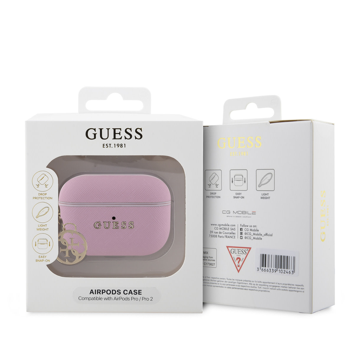 Guess Guess AirPods Pro & Pro 2 Case - Saffiano - Circle Charm - Roze, foto 4 van 4