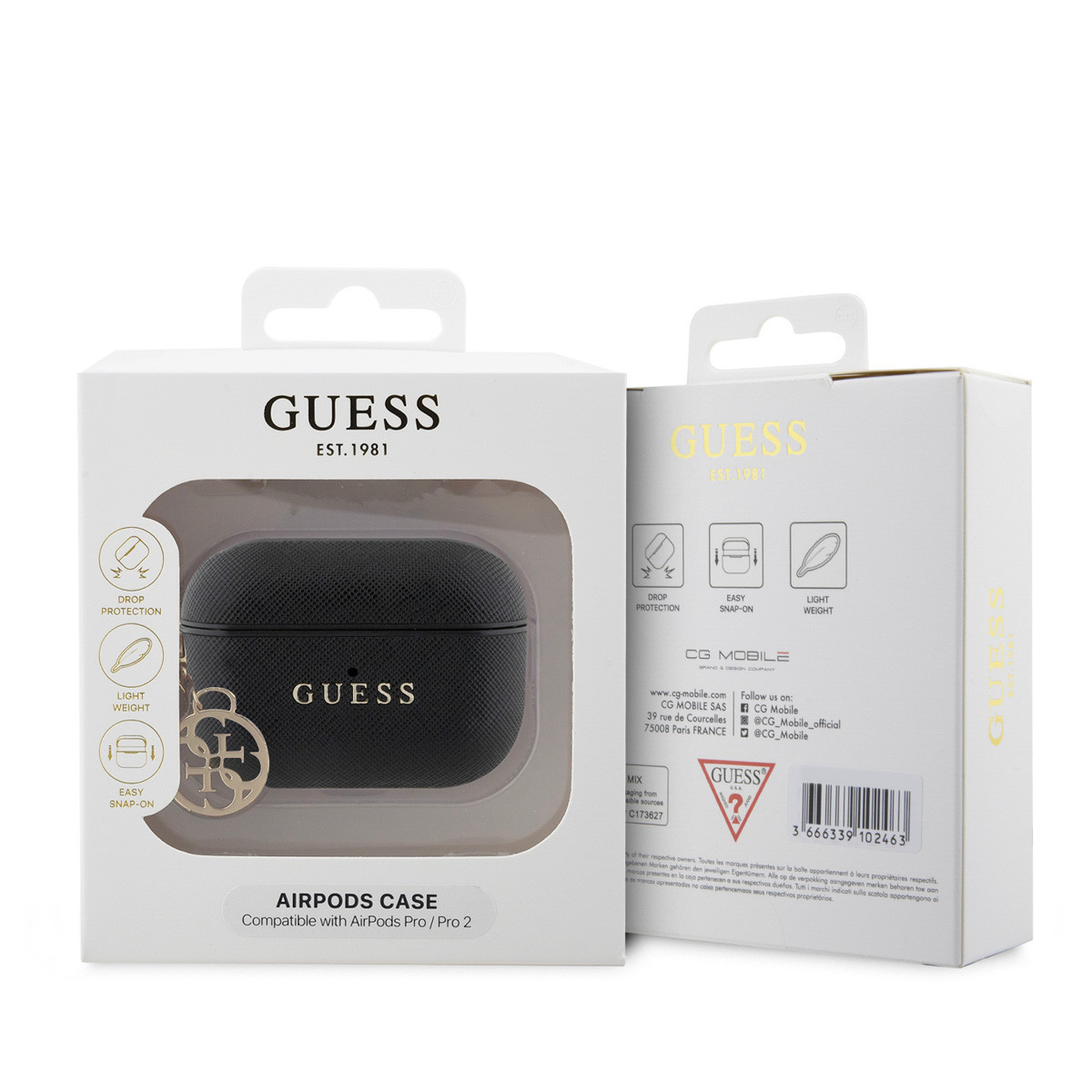 Guess Guess AirPods Pro & Pro 2 Case - Saffiano - Circle Charm - Zwart, foto 4 van 4