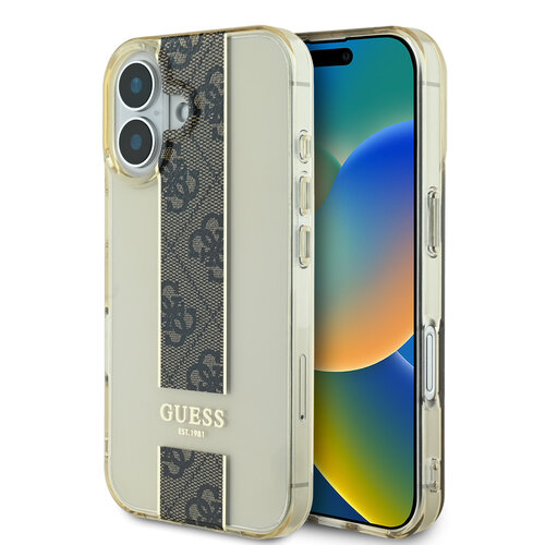 Guess Guess iPhone 16 Backcover hoesje IML 4G Stripe - Bruin