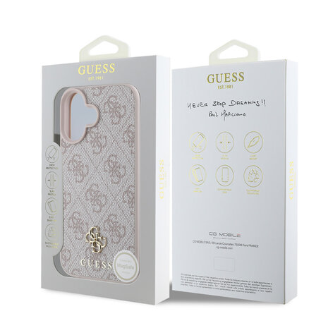 Guess Guess iPhone 16 Backcover hoesje Magsafe PU 4G - Roze Guess Guess iPhone 16 Backcover hoesje Magsafe PU 4G - Roze
