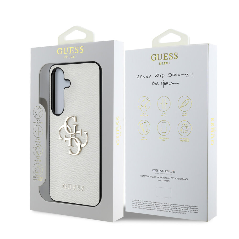 Guess Guess Galaxy S25 Back-Cover hul - Grained - Big 4G Logo - Beige Guess Guess Galaxy S25 Back-Cover hul - Grained - Big 4G Logo - Beige
