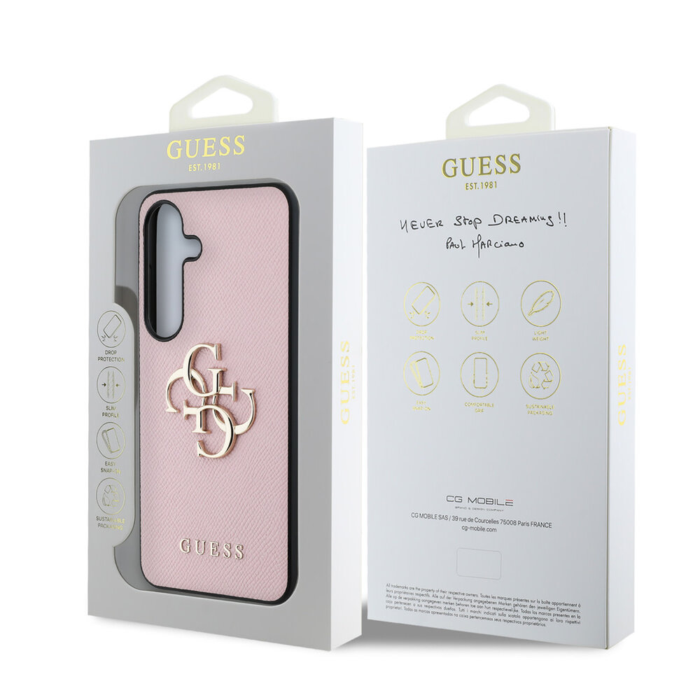 Guess Guess Galaxy S25 Backcover hoesje - Grained - Big 4G Logo - Roze Guess Guess Galaxy S25 Backcover hoesje - Grained - Big 4G Logo - Roze