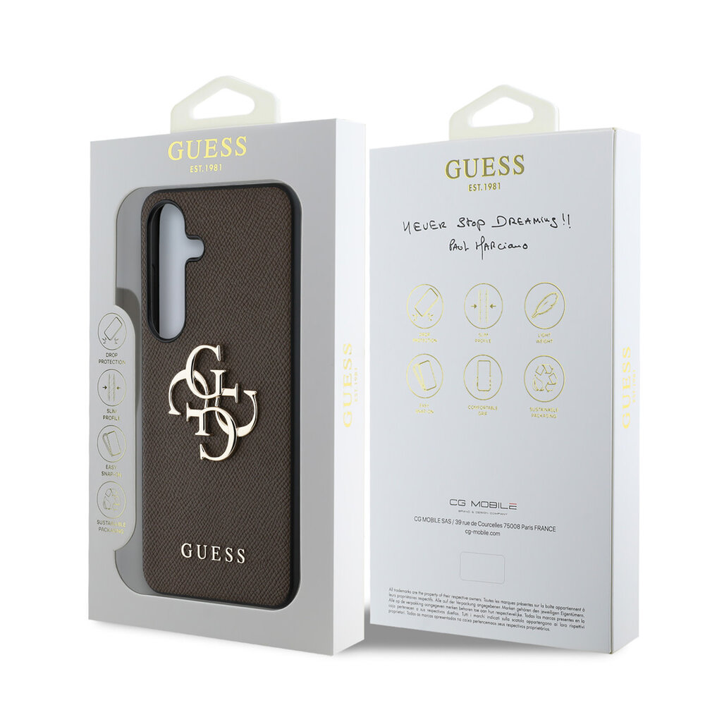 Guess Guess Galaxy S25 Backcover hoesje - Grained - Big 4G Logo - Bruin Guess Guess Galaxy S25 Backcover hoesje - Grained - Big 4G Logo - Bruin