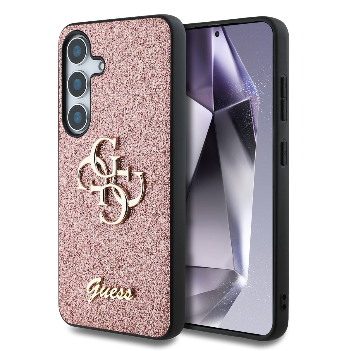 Guess Guess Galaxy S25 Backcover hoesje - Fixed Glitter - Big 4G Metal Logo - Roze