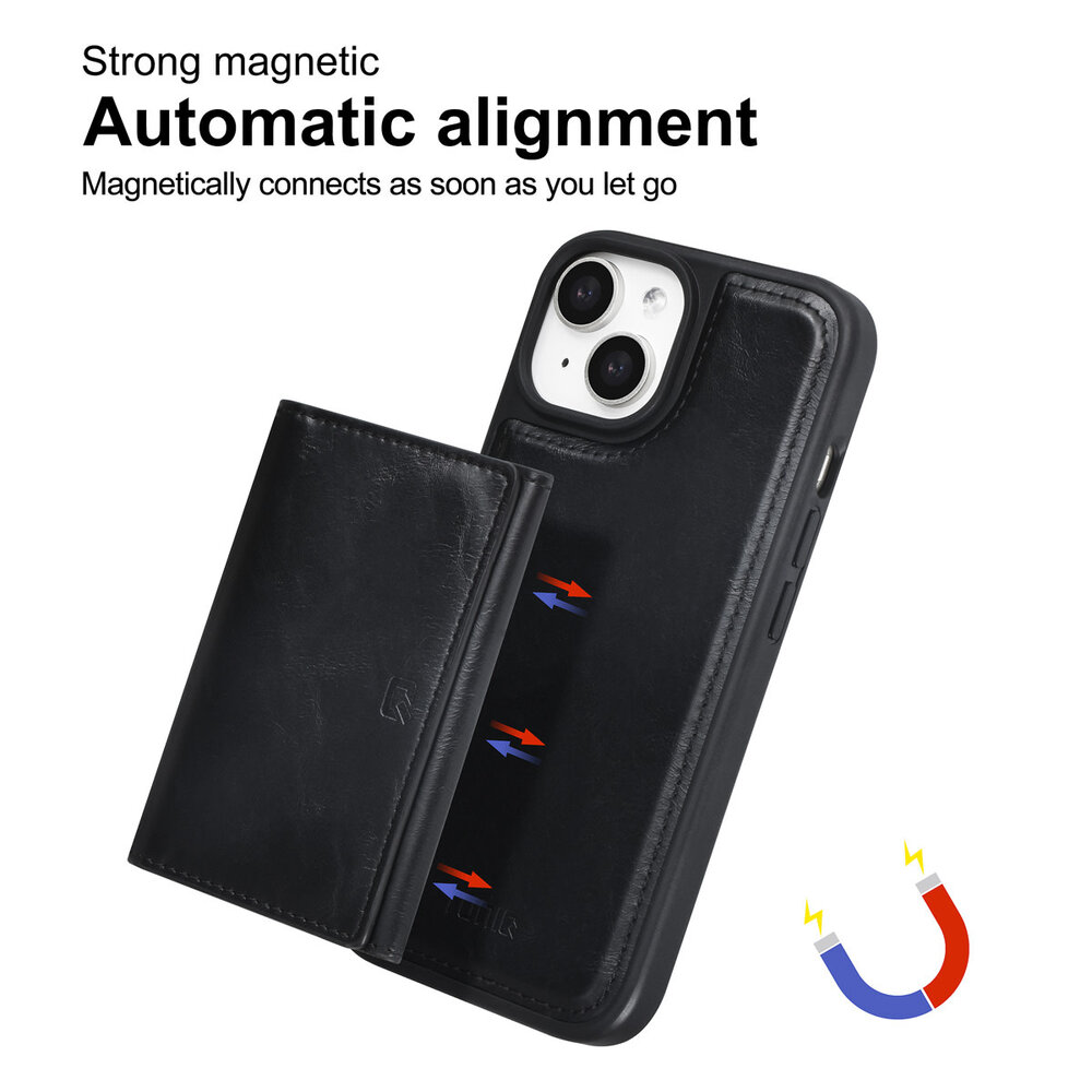 TUNIQ TUNIQ iPhone 15 Backcover hoesje met afneembare Pasjeshouder - Zwart TUNIQ TUNIQ iPhone 15 Backcover hoesje met afneembare Pasjeshouder - Zwart