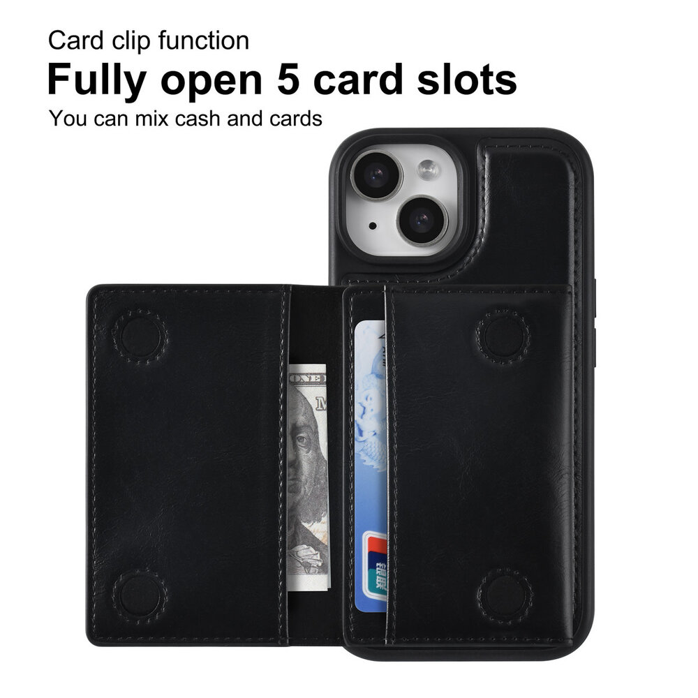 TUNIQ TUNIQ iPhone 15 Backcover hoesje met afneembare Pasjeshouder - Zwart TUNIQ TUNIQ iPhone 15 Backcover hoesje met afneembare Pasjeshouder - Zwart