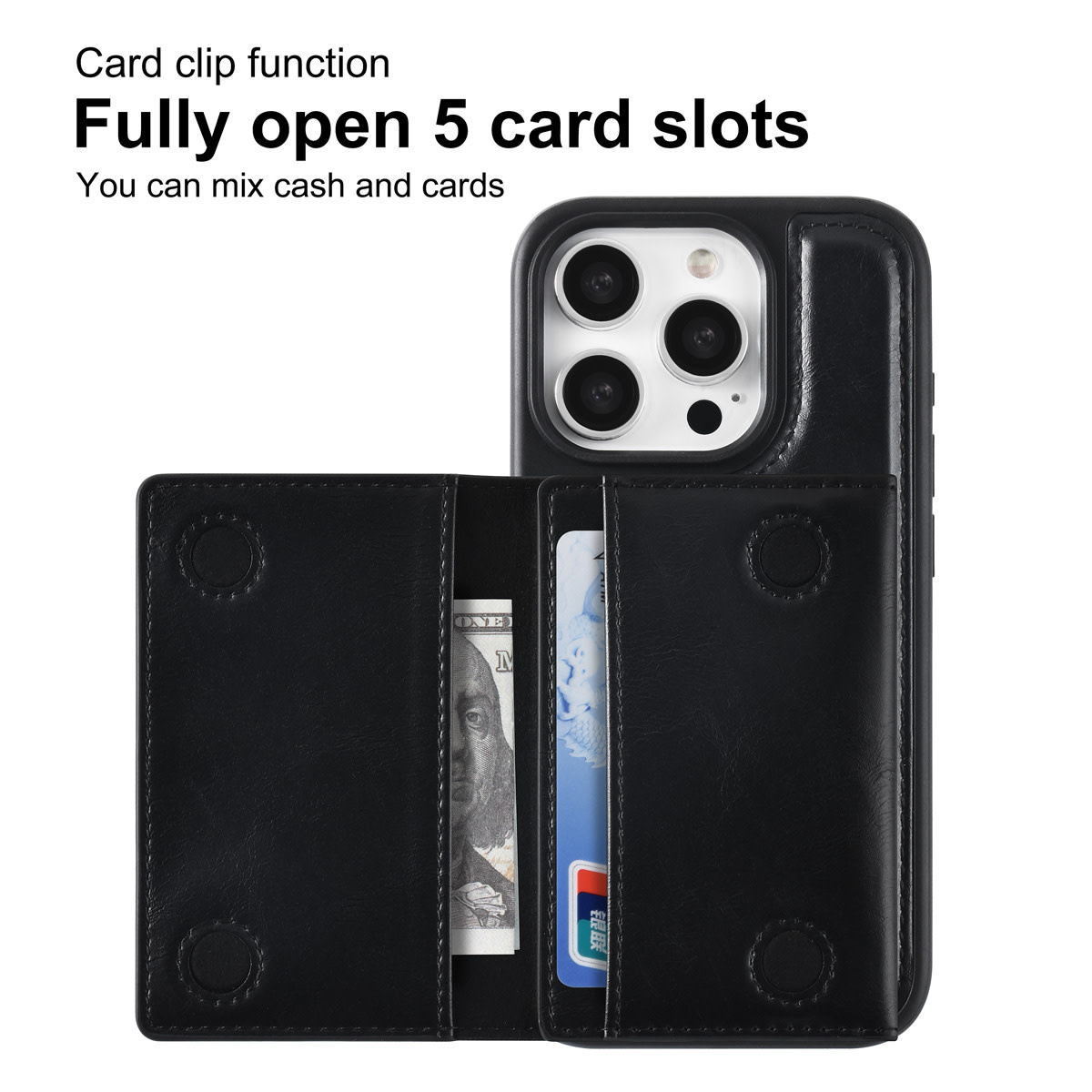 TUNIQ TUNIQ iPhone 15 Pro Backcover hoesje met afneembare Pasjeshouder - Zwart, foto 3 van 6