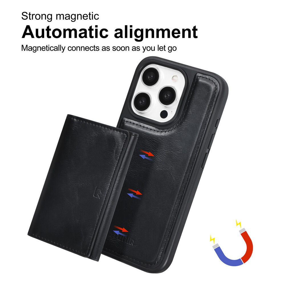 TUNIQ TUNIQ iPhone 15 Pro Backcover hoesje met afneembare Pasjeshouder - Zwart TUNIQ TUNIQ iPhone 15 Pro Backcover hoesje met afneembare Pasjeshouder - Zwart