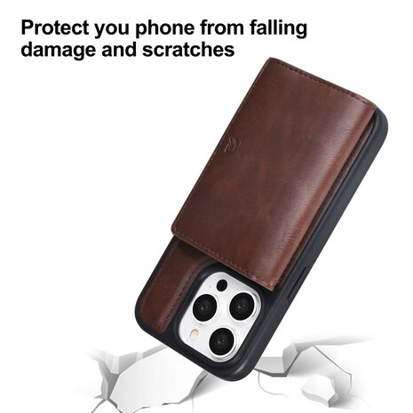 TUNIQ TUNIQ iPhone 15 Pro Back-Cover hul - mit abnehmbarem Kartenhalter - Braun TUNIQ TUNIQ iPhone 15 Pro Back-Cover hul - mit abnehmbarem Kartenhalter - Braun