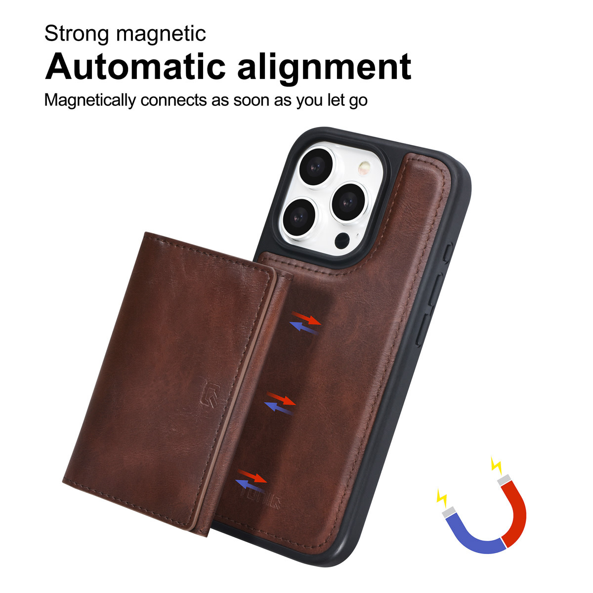 TUNIQ TUNIQ iPhone 15 Pro Backcover hoesje met afneembare Pasjeshouder - Bruin, foto 2 van 6