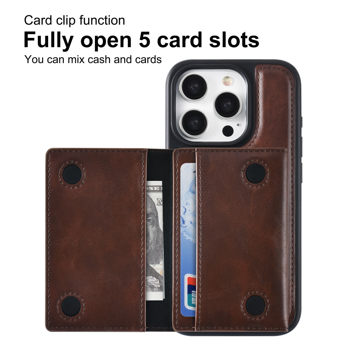 TUNIQ TUNIQ iPhone 15 Pro Backcover hoesje met afneembare Pasjeshouder - Bruin, foto 3 van 6