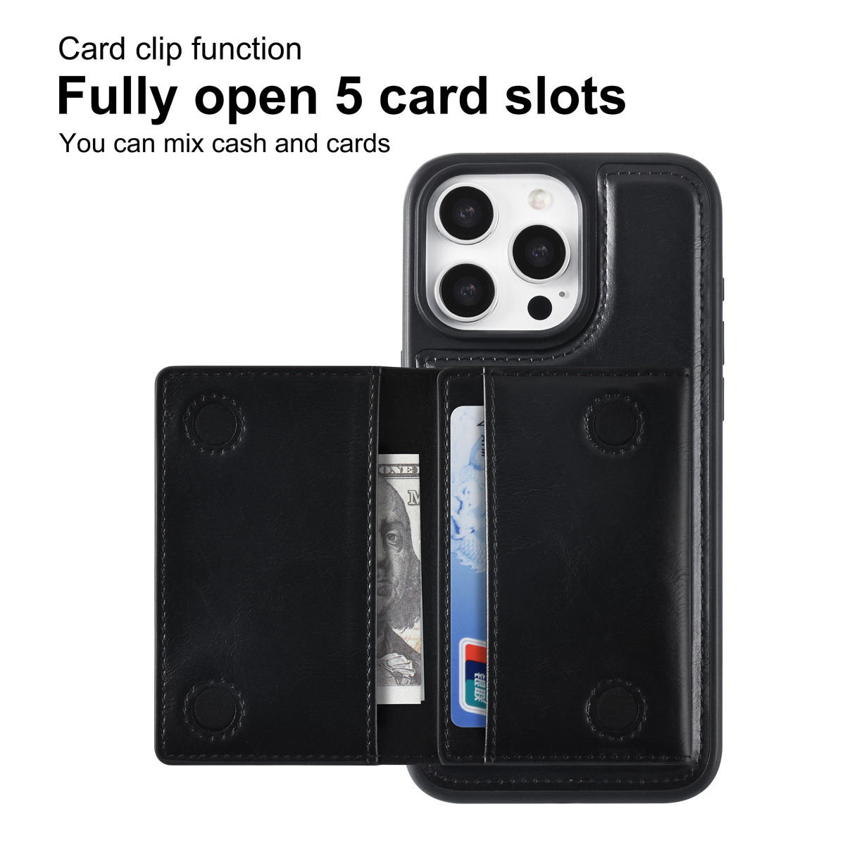 TUNIQ TUNIQ iPhone 15 Pro Max Backcover hoesje met afneembare Pasjeshouder - Zwart, foto 3 van 6