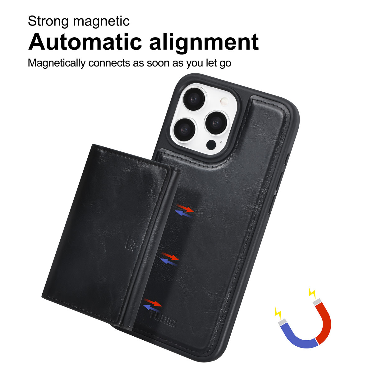 TUNIQ TUNIQ iPhone 15 Pro Max Backcover hoesje met afneembare Pasjeshouder - Zwart, foto 2 van 6