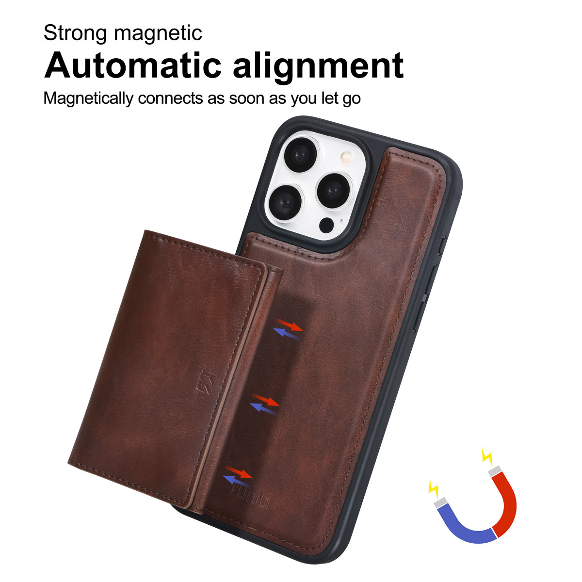 TUNIQ TUNIQ iPhone 15 Pro Max Backcover hoesje met afneembare Pasjeshouder - Bruin, foto 2 van 6