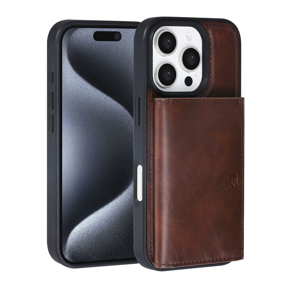 TUNIQ TUNIQ iPhone 16 Pro Back cover coque - avec porte-carte amovible - Marron TUNIQ TUNIQ iPhone 16 Pro Back cover coque - avec porte-carte amovible - Marron