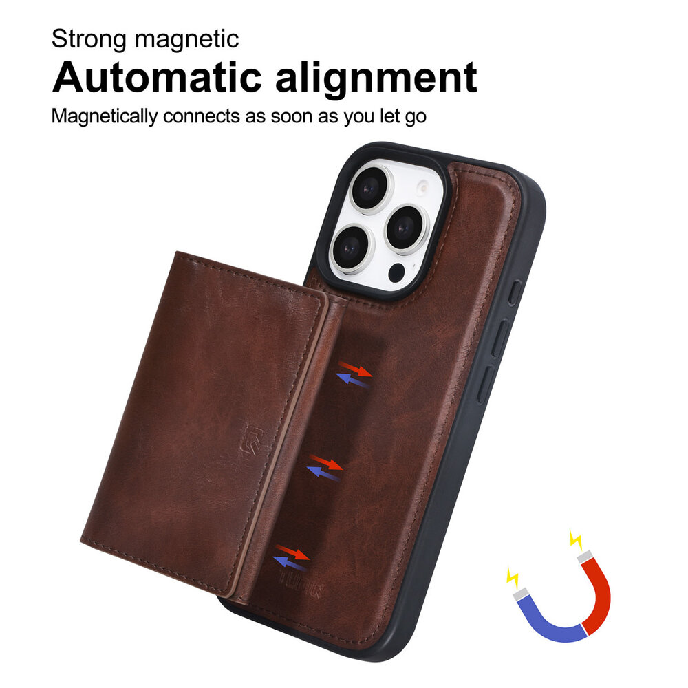 TUNIQ TUNIQ iPhone 16 Pro Backcover hoesje - met afneembare Pasjeshouder - Bruin TUNIQ TUNIQ iPhone 16 Pro Backcover hoesje - met afneembare Pasjeshouder - Bruin