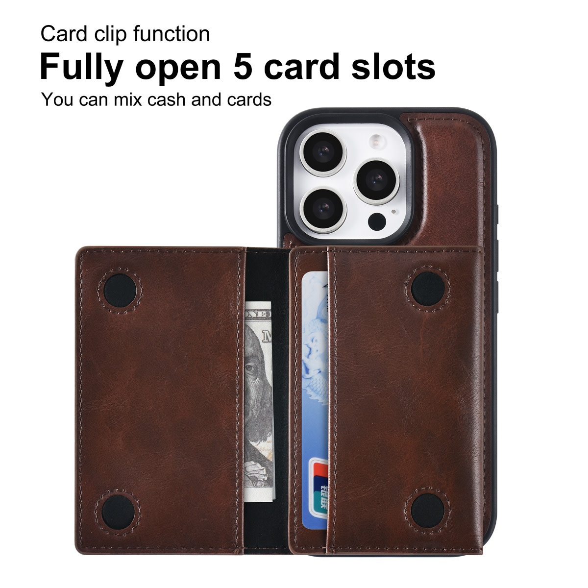 TUNIQ TUNIQ iPhone 16 Pro Backcover hoesje - met afneembare Pasjeshouder - Bruin, foto 3 van 6