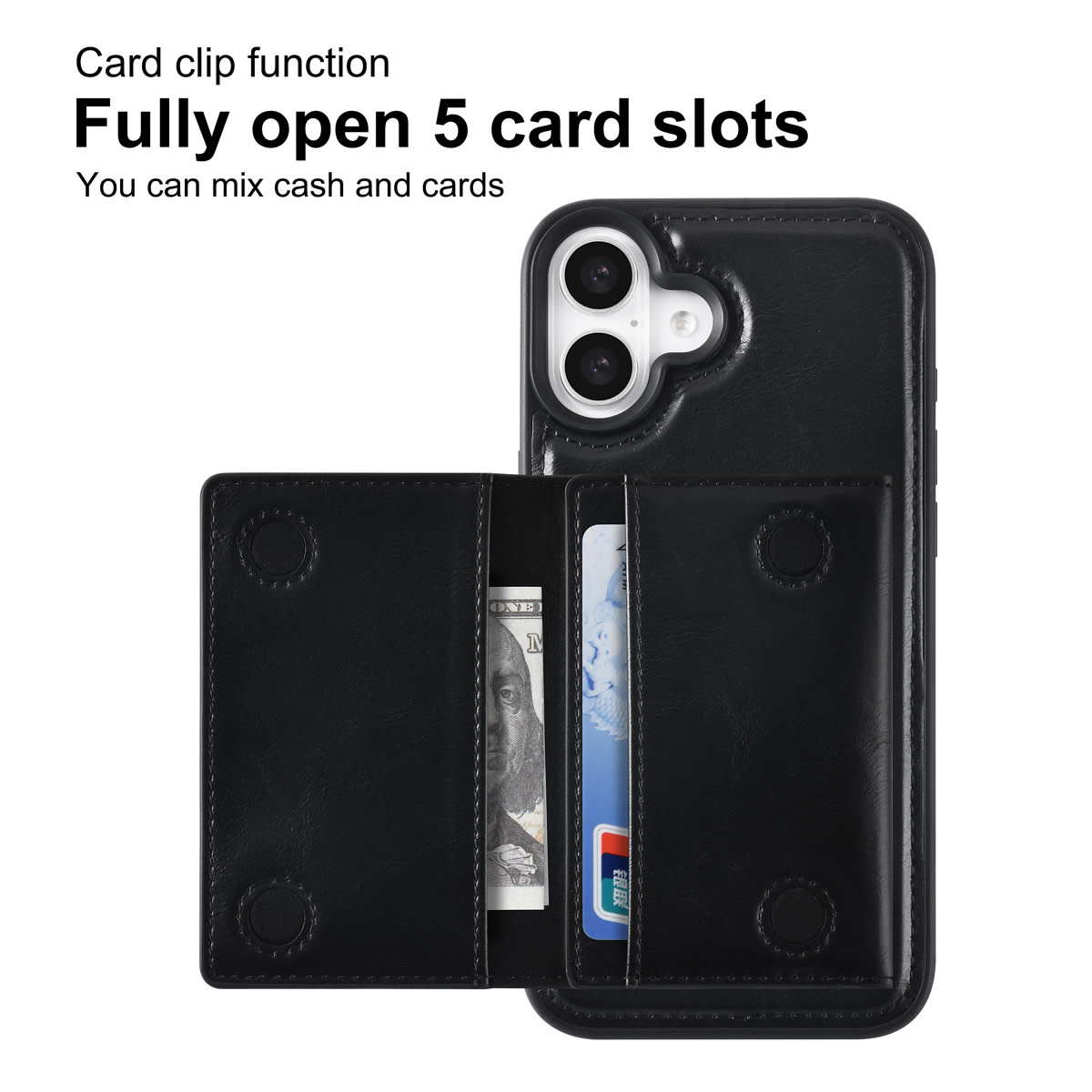 TUNIQ TUNIQ iPhone 16 Plus Backcover hoesje - met afneembare Pasjeshouder - Zwart, foto 3 van 6