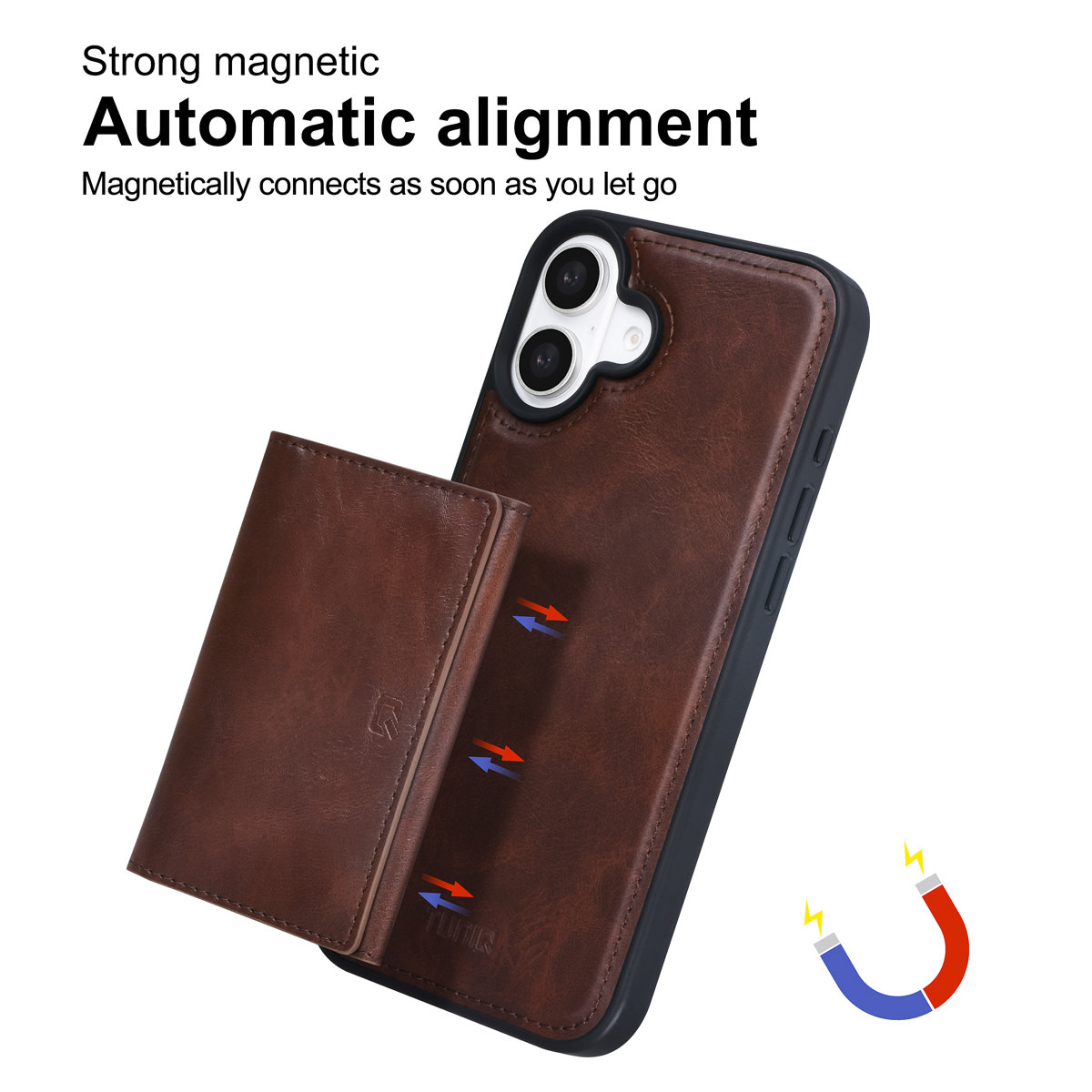 TUNIQ TUNIQ iPhone 16 Plus Backcover hoesje - met afneembare Pasjeshouder - Bruin, foto 2 van 6