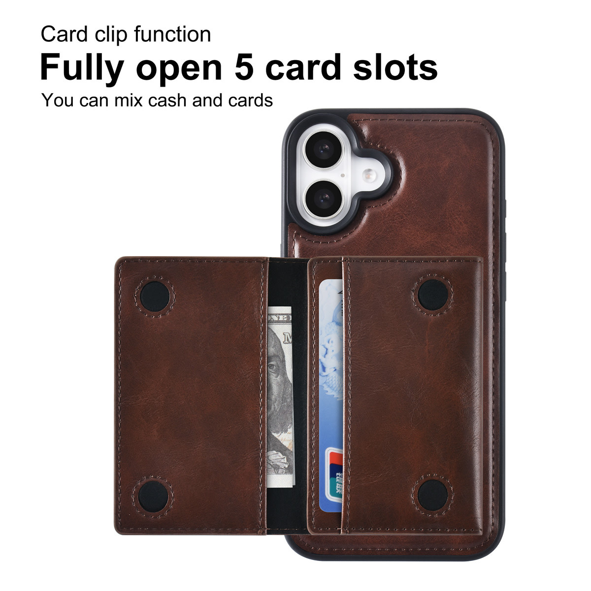 TUNIQ TUNIQ iPhone 16 Plus Backcover hoesje - met afneembare Pasjeshouder - Bruin, foto 3 van 6