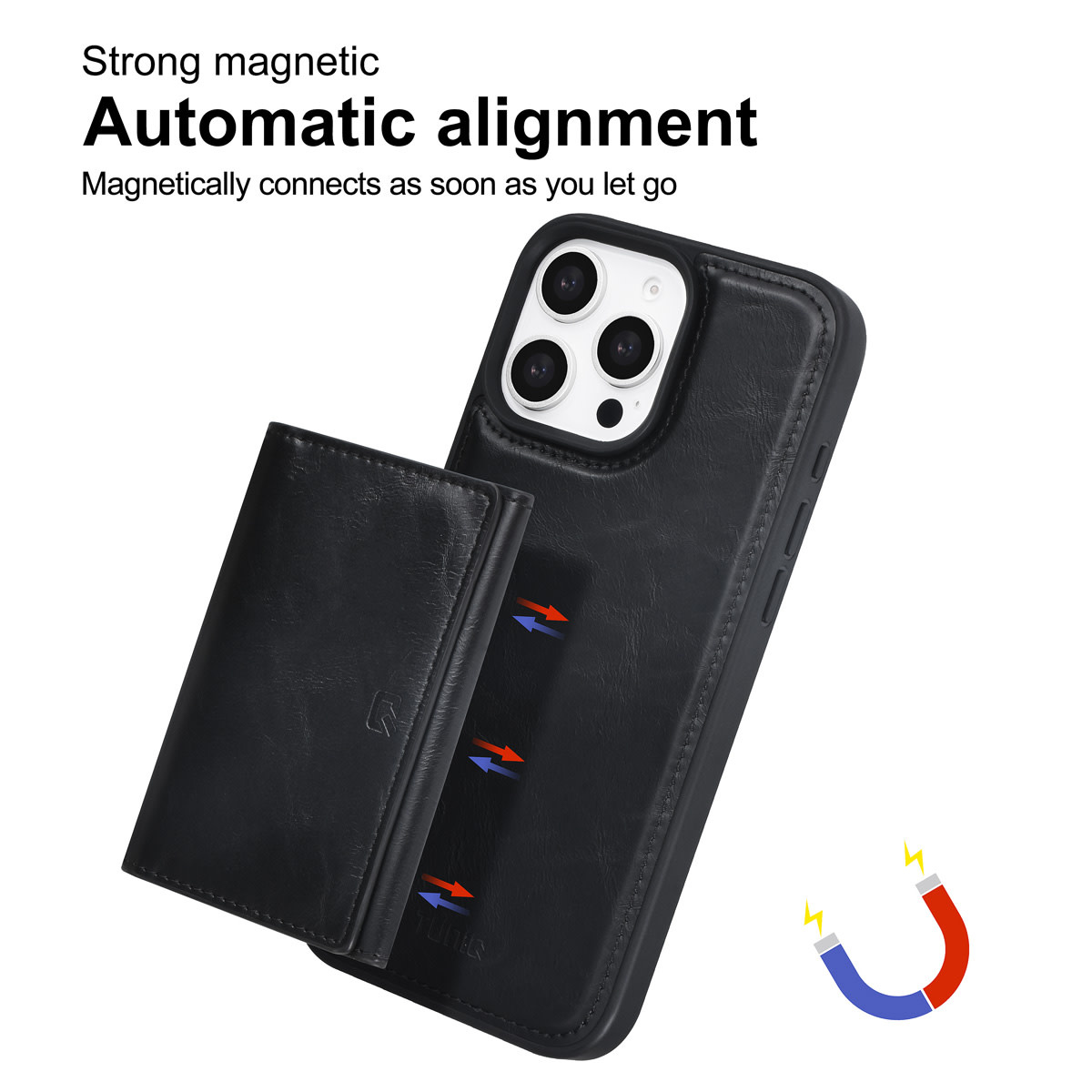 TUNIQ TUNIQ iPhone 16 Pro Max Backcover hoesje - met afneembare Pasjeshouder - Zwart, foto 2 van 6