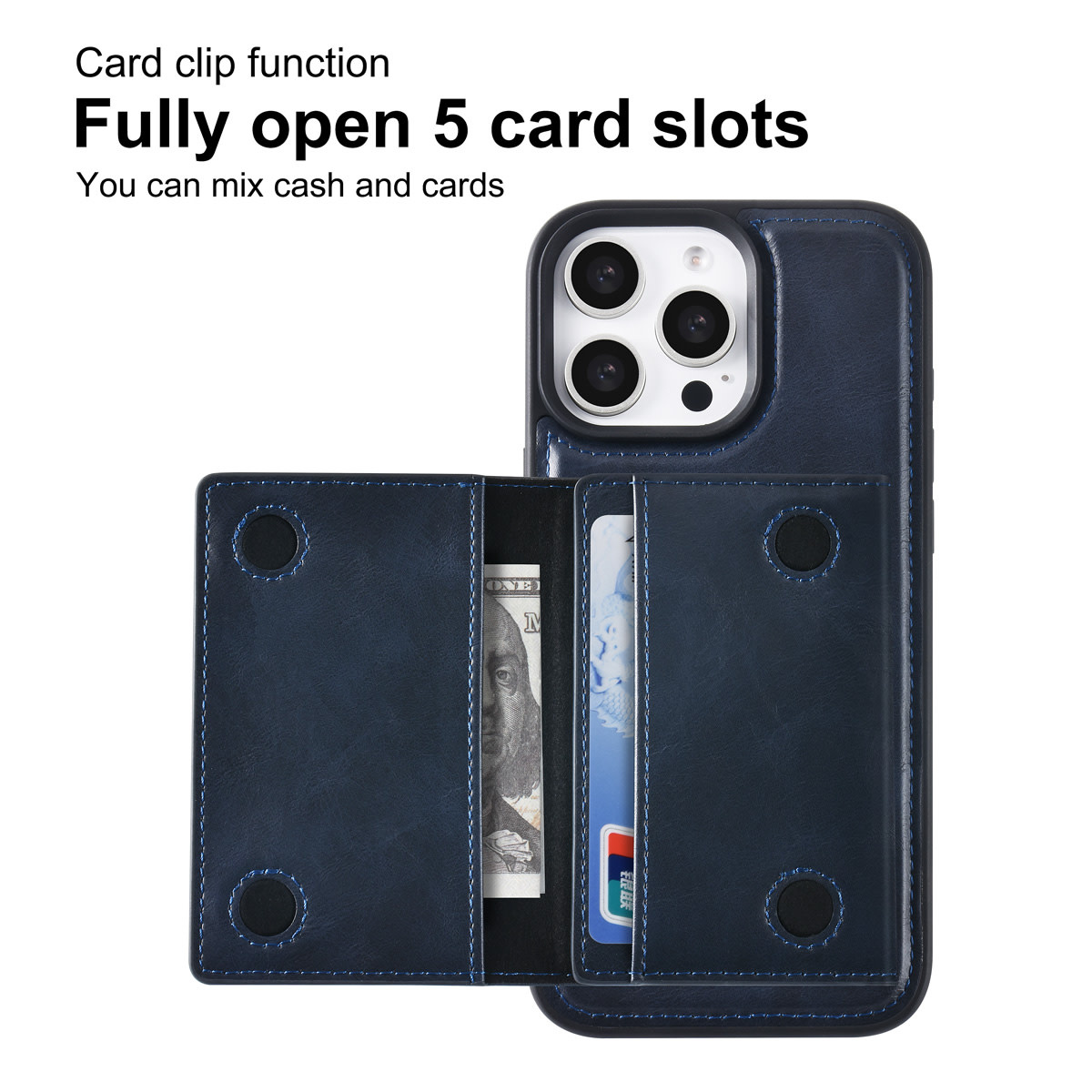 TUNIQ TUNIQ iPhone 16 Pro Max Backcover hoesje - met afneembare Pasjeshouder - Blauw, foto 3 van 6