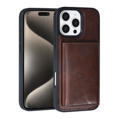 TUNIQ iPhone 16 Pro Max Backcover hoesje - met afneembare Pasjeshouder - Bruin