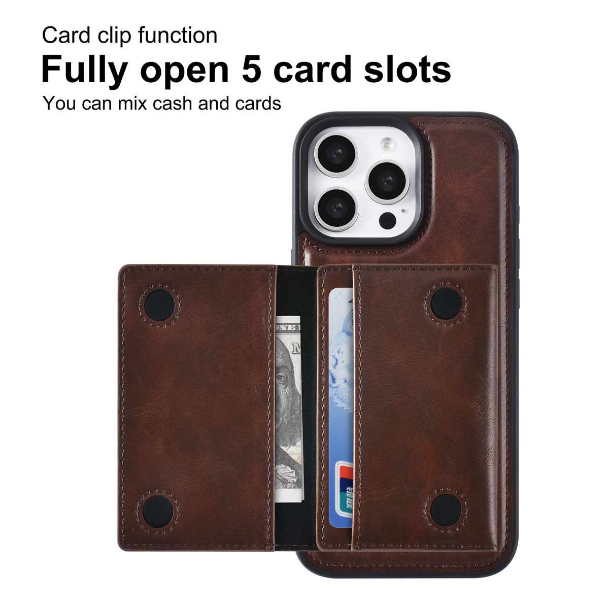 TUNIQ TUNIQ iPhone 16 Pro Max Backcover hoesje - met afneembare Pasjeshouder - Bruin, foto 3 van 6