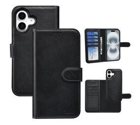TUNIQ TUNIQ iPhone 16 Book type case - Card holder for 3 cards - with removable magnetic cover - Black TUNIQ TUNIQ iPhone 16 Book type case - Card holder for 3 cards - with removable magnetic cover - Black