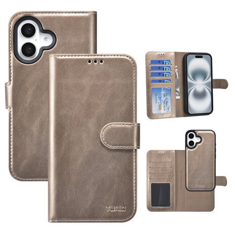 TUNIQ TUNIQ iPhone 16 Book-Case hul - Kartenhalter für 3 Karten - mit Abnehmbarer magnetische Hülle - Gold TUNIQ TUNIQ iPhone 16 Book-Case hul - Kartenhalter für 3 Karten - mit Abnehmbarer magnetische Hülle - Gold